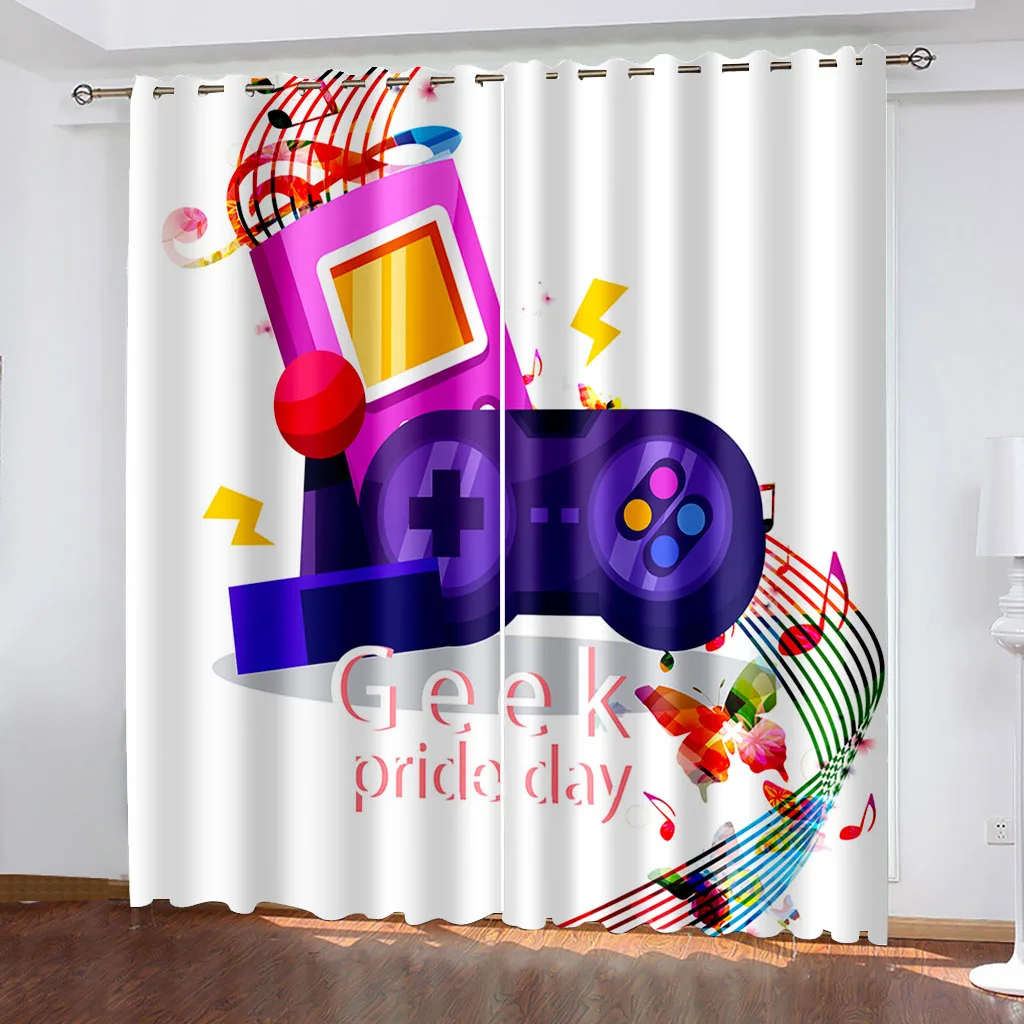 

Funny Game Window Curtains for Bedroom Home Decor Bright Colorful Polyester Blackout Drapes Kid Adult Game Room Decoration