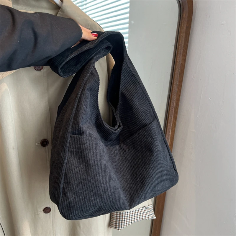 

Solid Color Croduroy Canvas Shoulder Tote Bags For Women 2022 Casual Women's Hasp Handbag Female Armpit Bag