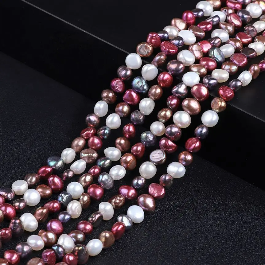 

Natural Baroque Pearl Beads Red White Pink Mixed Freshwater Pearl Loose Beads For Jewelry Making DIY Necklace 14" Strand 5-6mm