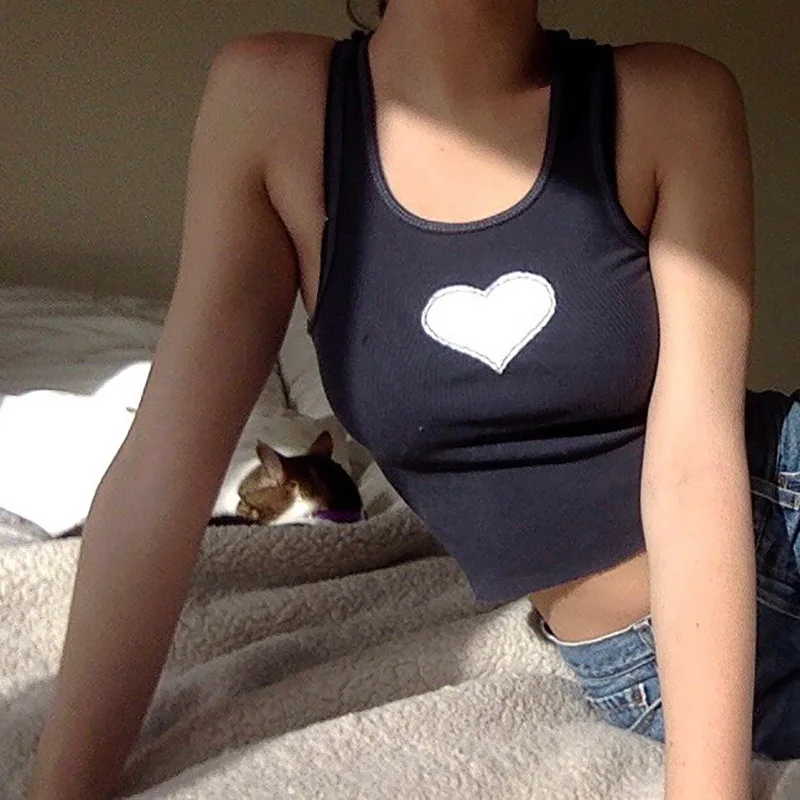 

Chic Corset Top Heart Sweet Sweet Camis y2k Short Top O Neck Sleeveless Harajuku Tee Top Latest Sleeveless Women Summer Sweat