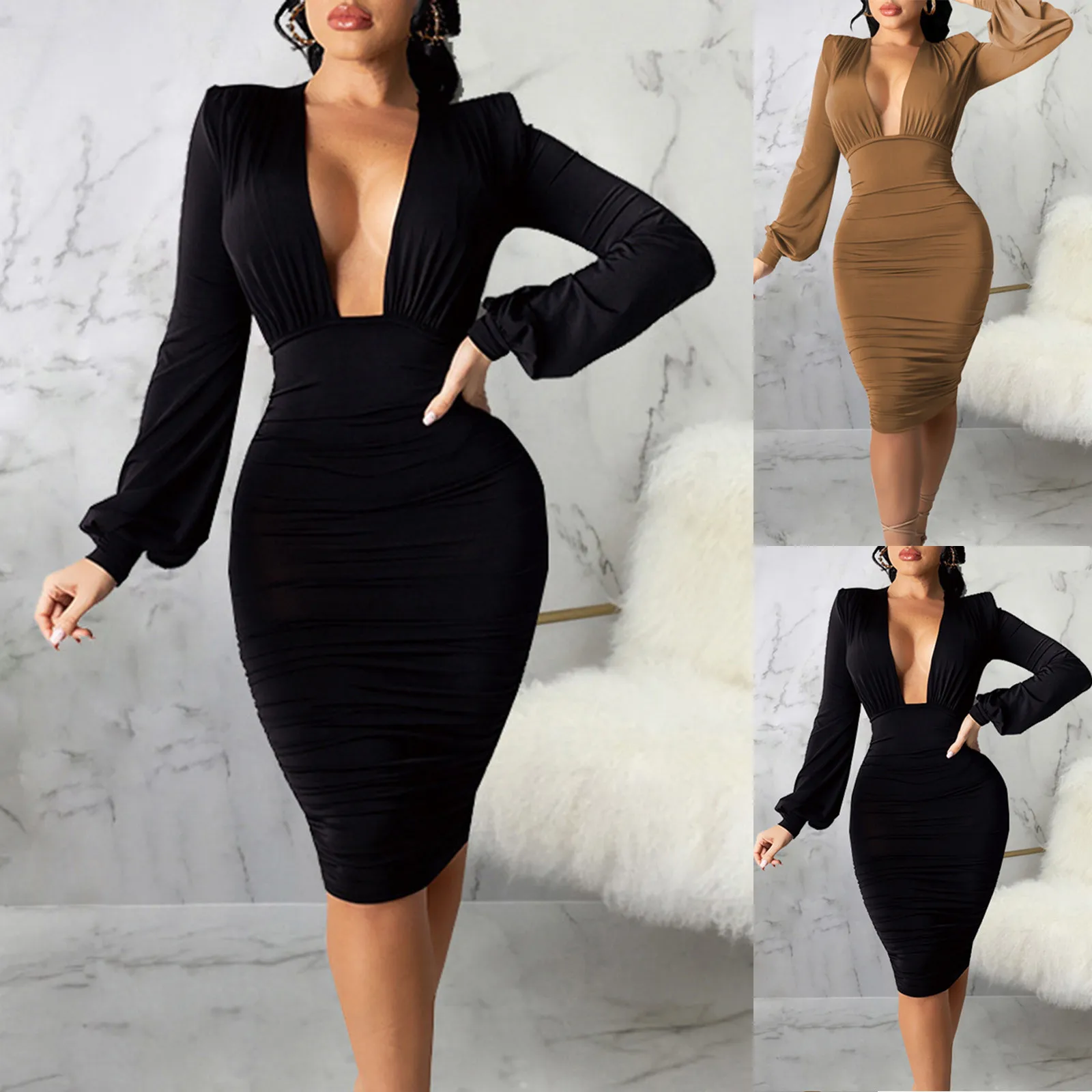 

Женское асимметричное Платье-пуловер с длинным рукавом и V-образным вырезом