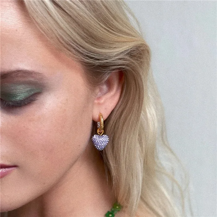 

2022 New Color Crystal Heart Earrings for Women Bridal Wedding Prom Party Valentine's Day Jewelry Accessories 2491