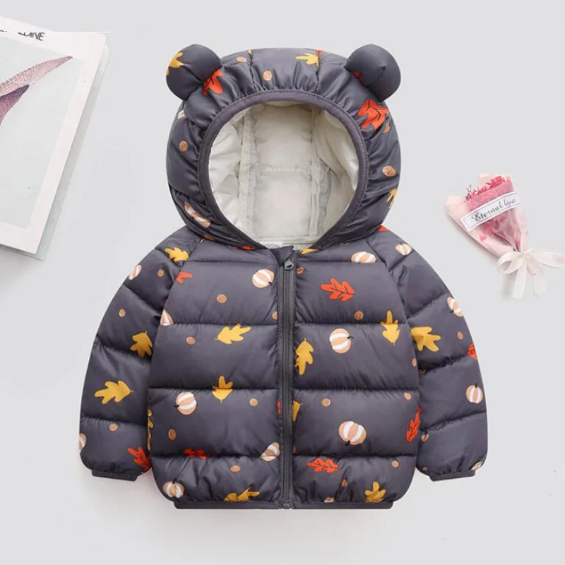 Children's clothing Jacket Boys Girl Winter Warm Hooded coat thicken Sweet Cartoon Printed 2-7 Year  Bebe Korean version garment