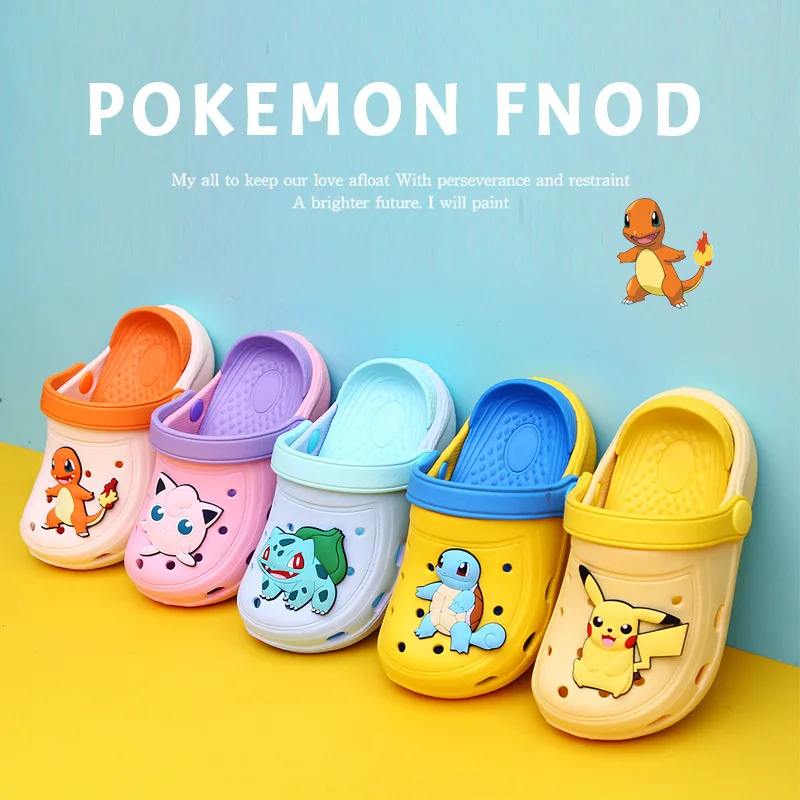 Zapatillas de Pokémon para niños y niñas, chanclas planas antideslizantes de Pikachu Kawaii de dibujos animados para interiores, zapatos de baño, sandalias de playa, regalo para niños