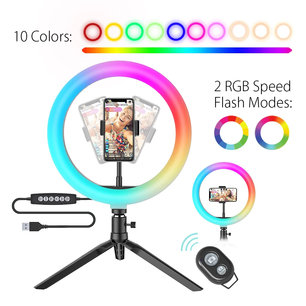 

SL5 10inch RGB LED Ring Light with Tripod Phone Holder Dimmable Selfie Ring Lamp for Vlog Living Youtube Photographic Light