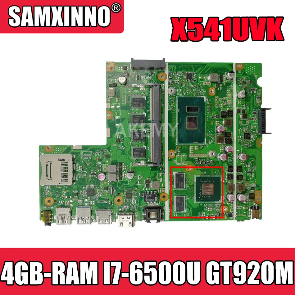 

Материнская плата Akemy X541UVK для ноутбука ASUS X541UJ X541UV, оригинальная материнская плата 4GB-RAM, I7-6500U GT920M