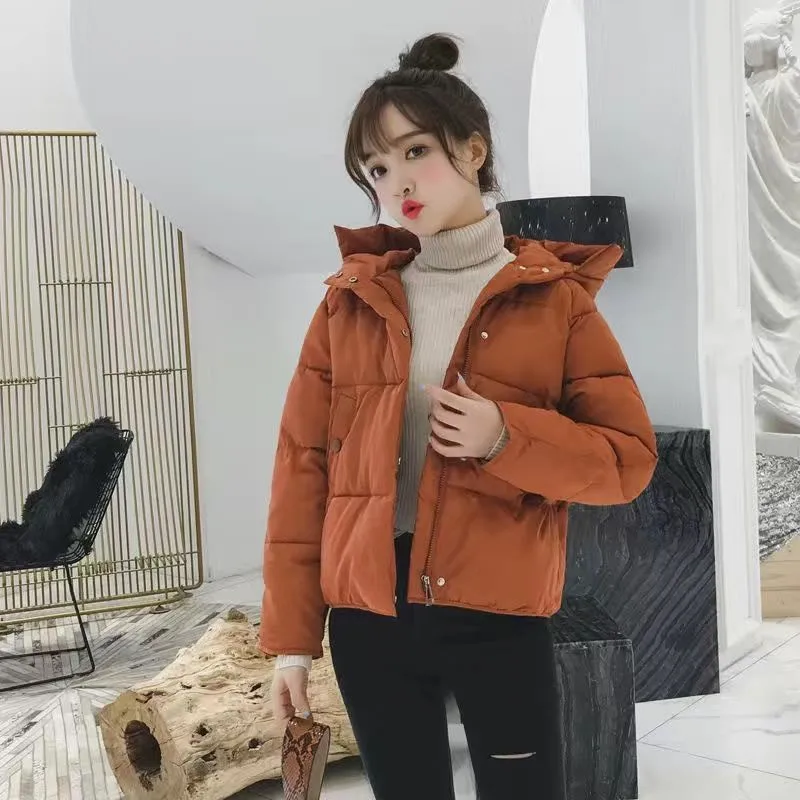 Winter Cotton Coats Korean Casual Overcoat Female New Loose Hooded Short Parkas Mujer Harajuku Coat Jacket Women Oversized White