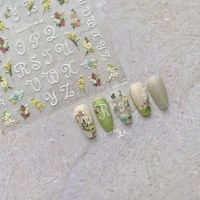 embroidered letters flower summer 5d nail stickers embossed nail art decoration manicure decals accessories japanese style