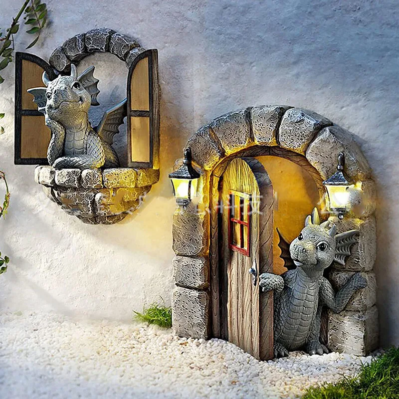 

Маленькие украшения в виде дракона на балконе, Декорации для дверей динозавров, садовые украшения, полимерные поделки, статуи