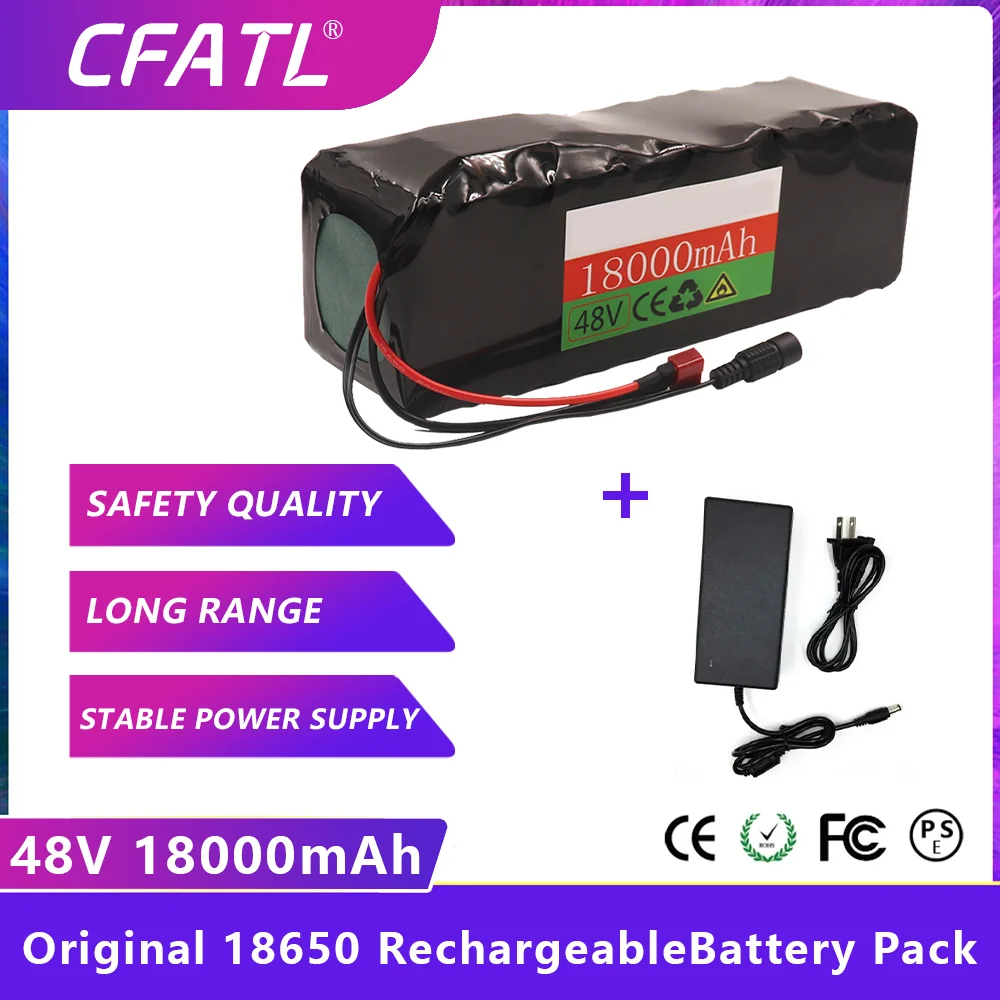 

Литиевая батарея CFATL 48 В, 18000 мАч, литий-ионный аккумулятор 13S4P для электровелосипеда, скутера 54,6 в, перезаряжаемые резервные батареи с зарядным устройством