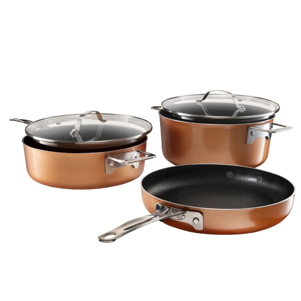 

Stackable Non-stick 5 Piece Copper Cast Stackable Pots & Pans Set, Gold, Cookware Set,Nonstick Cookware Set for Kitchen