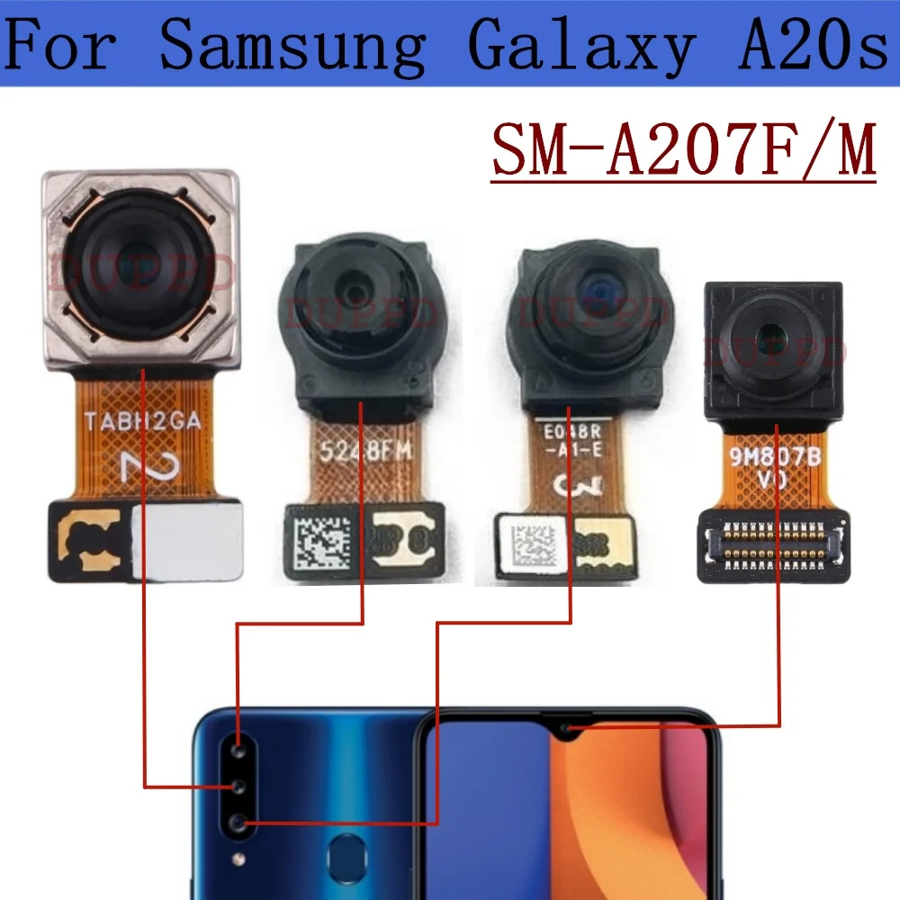

Rear Front Camera For Samsung Galaxy A20s SM-A207F A207M Original Frontal Selfie Wide Depth Backside Back Camera Module Spare