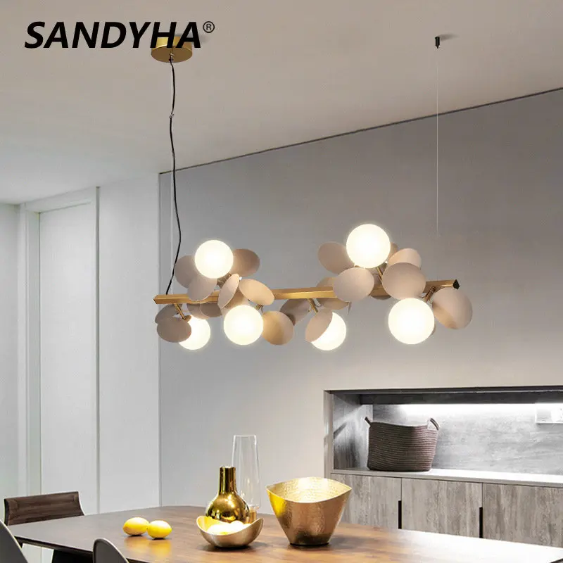 

SANDYHA Chandelier Modern Long Glass Balls Pendant Light Led Lamp for Dining Room Bar Lustres Para Sala De Jantar Lampara Techo