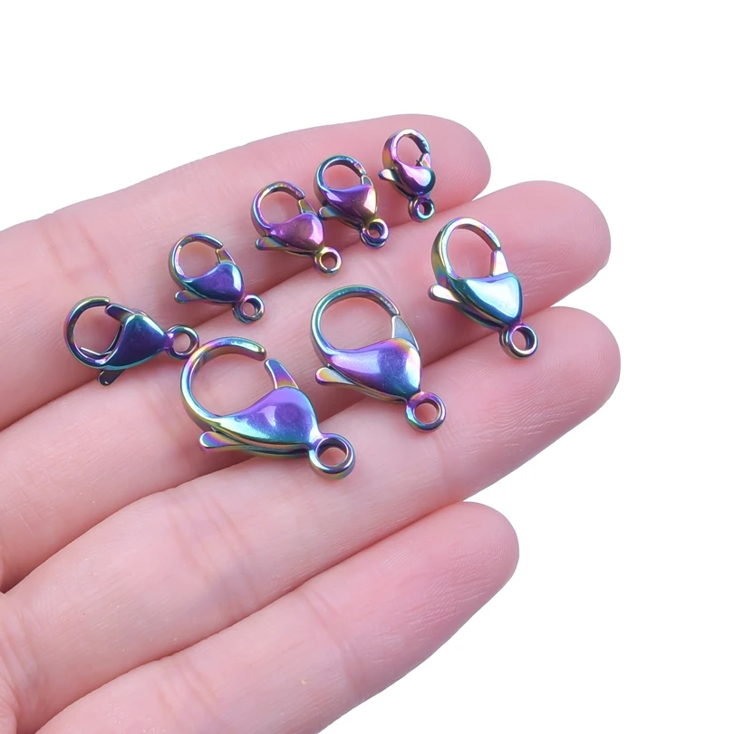 80pcs/Box 9/10/11/12/13/15/17/19mm Rainbow Color Stainless Steel Lobster Clasp For Jewelry Handmade Necklace Bracelet Findings