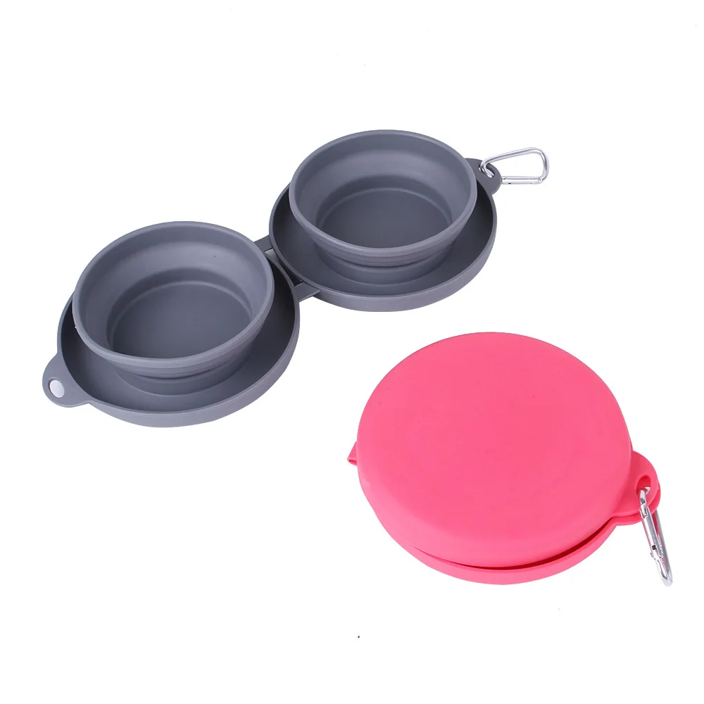 

Foldable Dog Bowl Thickened Silicone Portable Outdoor Pet Double Bowl Feeder Tableware Cat Pet Accessories