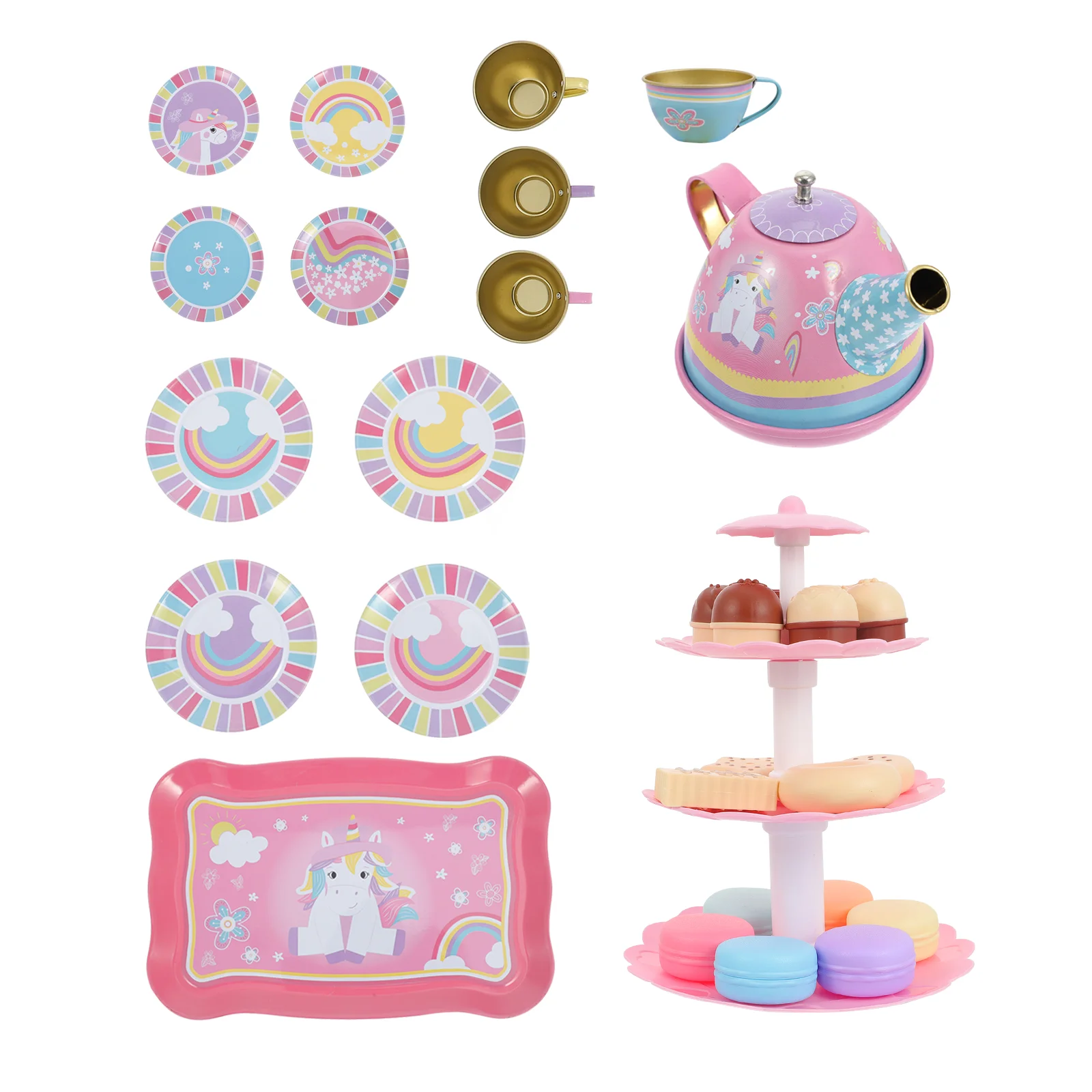 

Play House Tea Set Dessert Tower Toy Girls Kitchen Toys Educational Tinplate Afternoon Making Child Kids