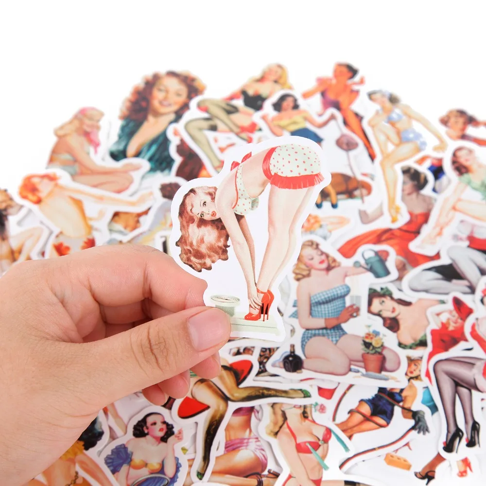 50pcslot retro sexy girls vscostickers for mobile phone car laptop luggage bicycle skateboard pvc waterproof sticker decal free global shipping