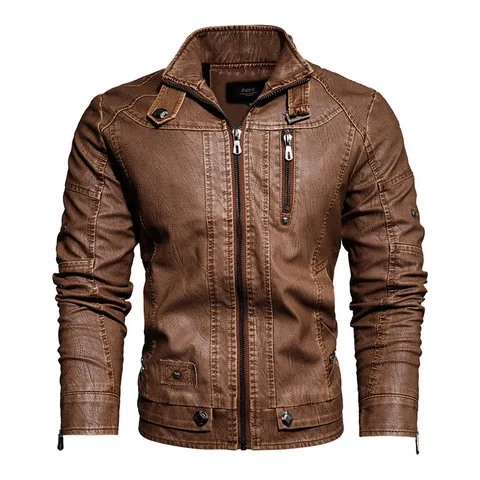 Кожаная куртка в стиле ретро, мужские трендовые пальто из искусственной кожи высокого качества, мотоциклетные кожаные куртки в ностальгическом европейском и американском стиле с воротником-стойкой