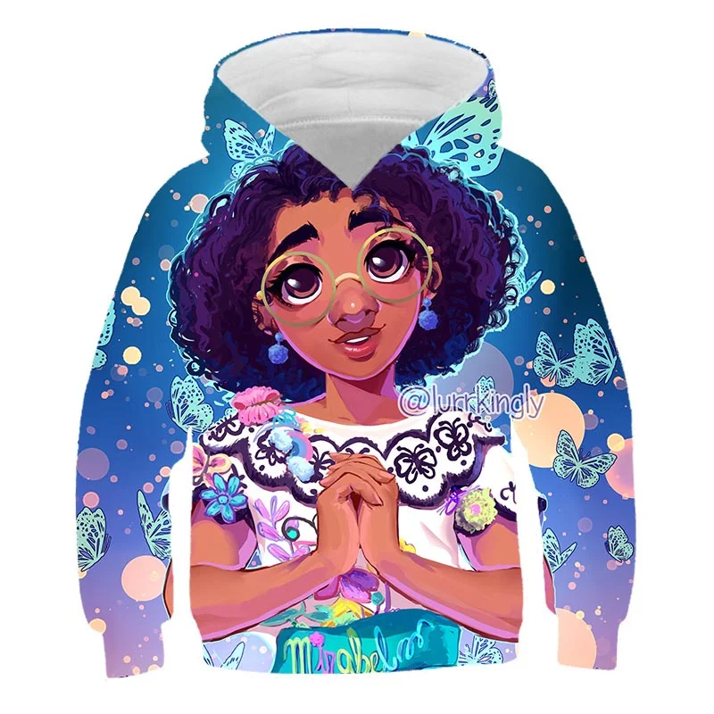 

Girls Encanto Mirabel Hoodies Costumes Fashion Long Sleeves Cartoon Printed Sweatshirts Disney Series Hooded Tops Clothes 1-14 Y