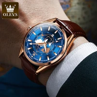 olevs waterproof fashion watch for men quartz hot style globe watches leather strap men wristwatch luminous calendar