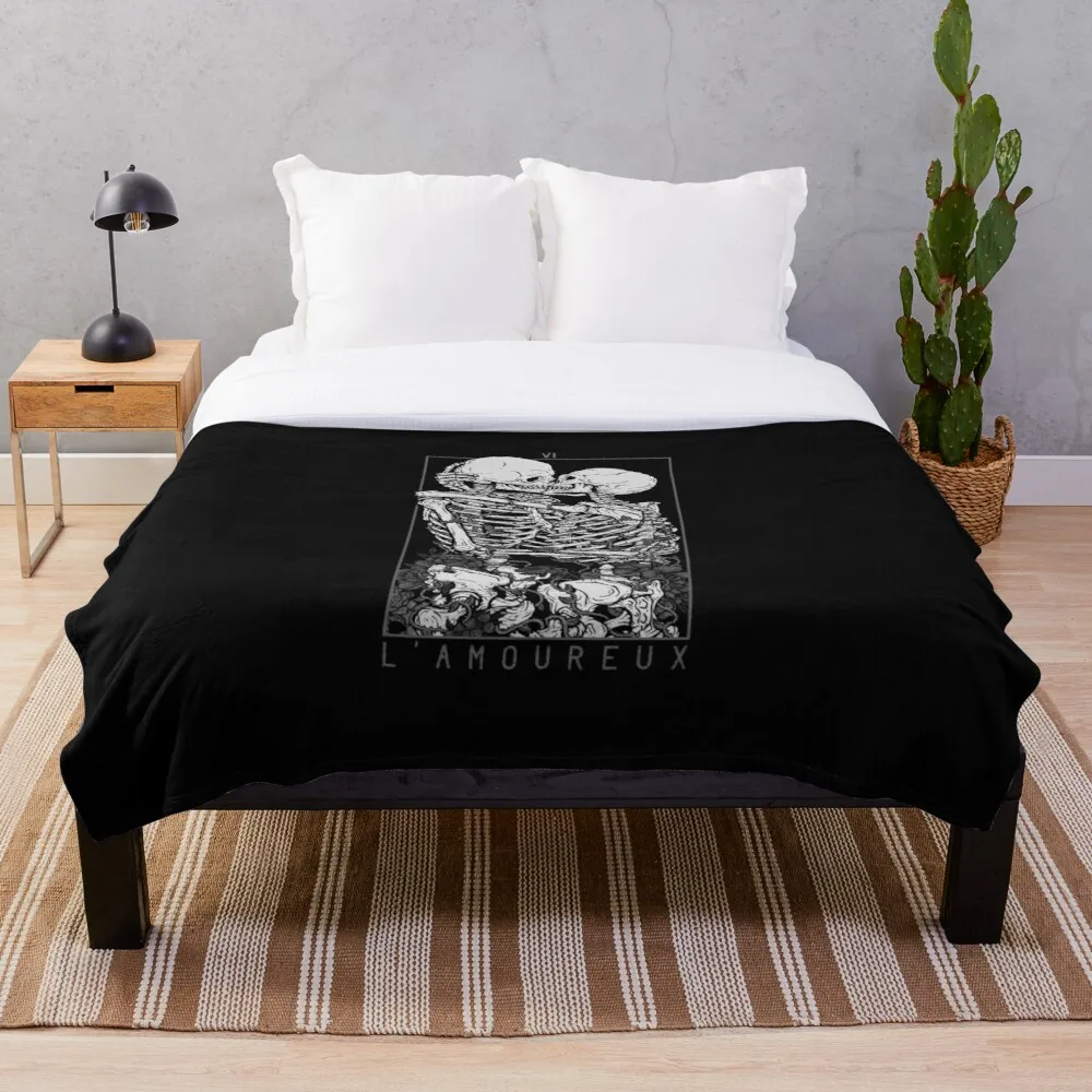 

The Lovers Throw Blanket Love,Tarot,Skull,Flower,Skeleton,CouplePlush, Fluffy Throws For Couch
