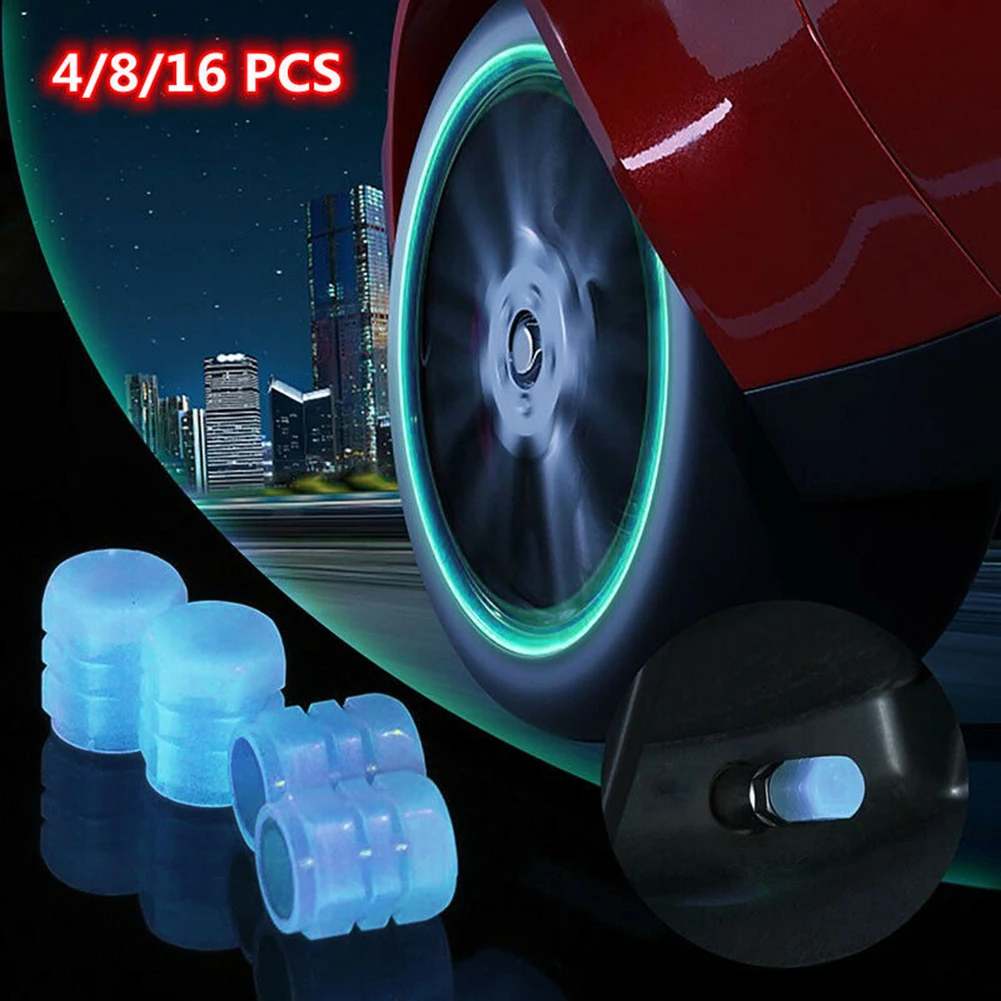 

4/8/16pcs Fluorescent Car Tire Valve Cap Luminous Wheel Plugs Universal Tire Valve Stem Cap Motorcycles Auto Tyre Accessories