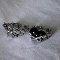 thorns heart ring gothic silver black gem finger hoop women men punk hip hop trend jewelry occident fashion couple rings