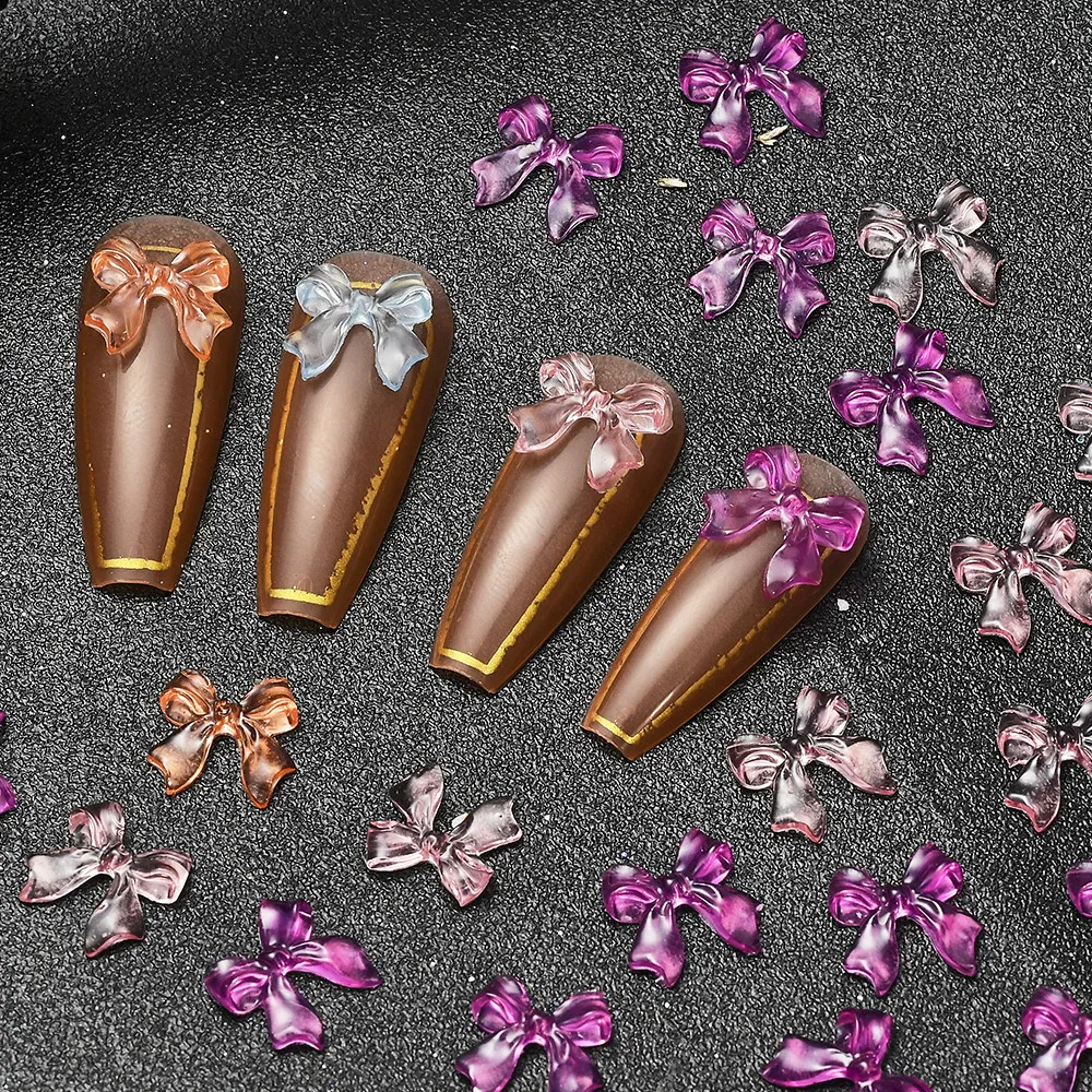 

100pcs UV Sensitive Bowknot Nail Art charms Color-Changed Nail Rhinestone Kawaii Resin Bows Nail Art Decortion Accessories GR-W6