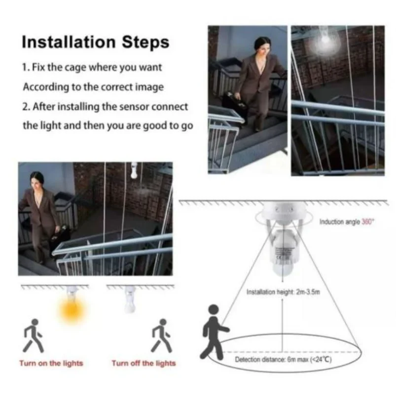 Индукционный датчик движения VzzUoo для человека 360 градусов цоколь E27 110-240 В