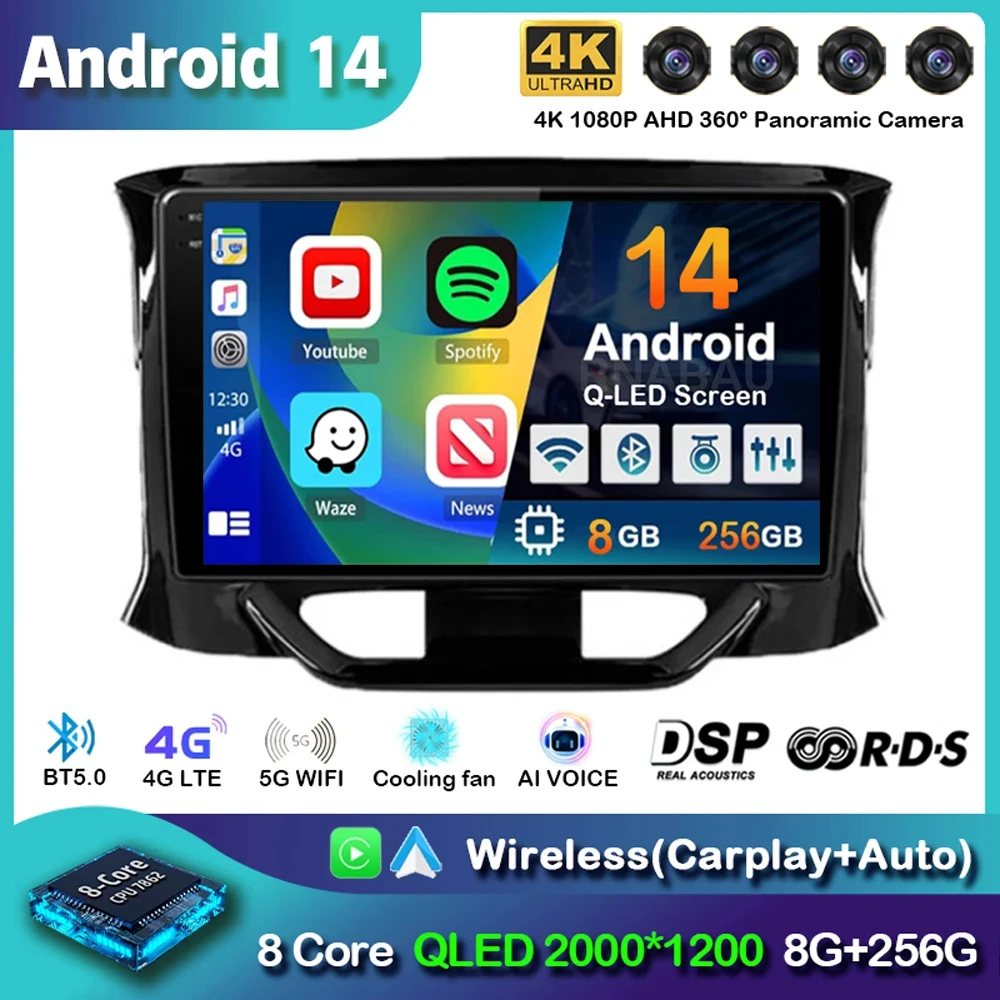 Android 14 Carplay Auto WIFI + 4G Автомобильное радио для LADA Xray X ray 2015-2019 Мультимедийный