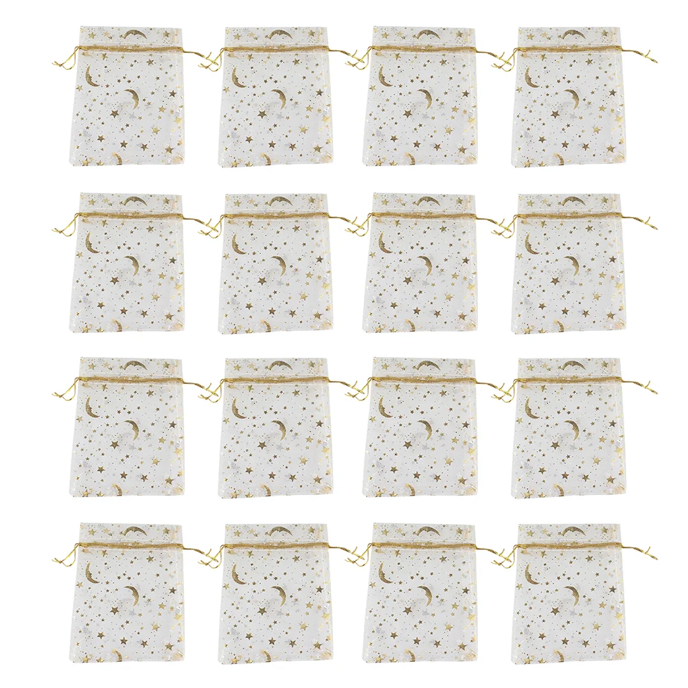

100pcs Bags Star Moon Pattern Drawstring Organza Pouches Gauze Bags