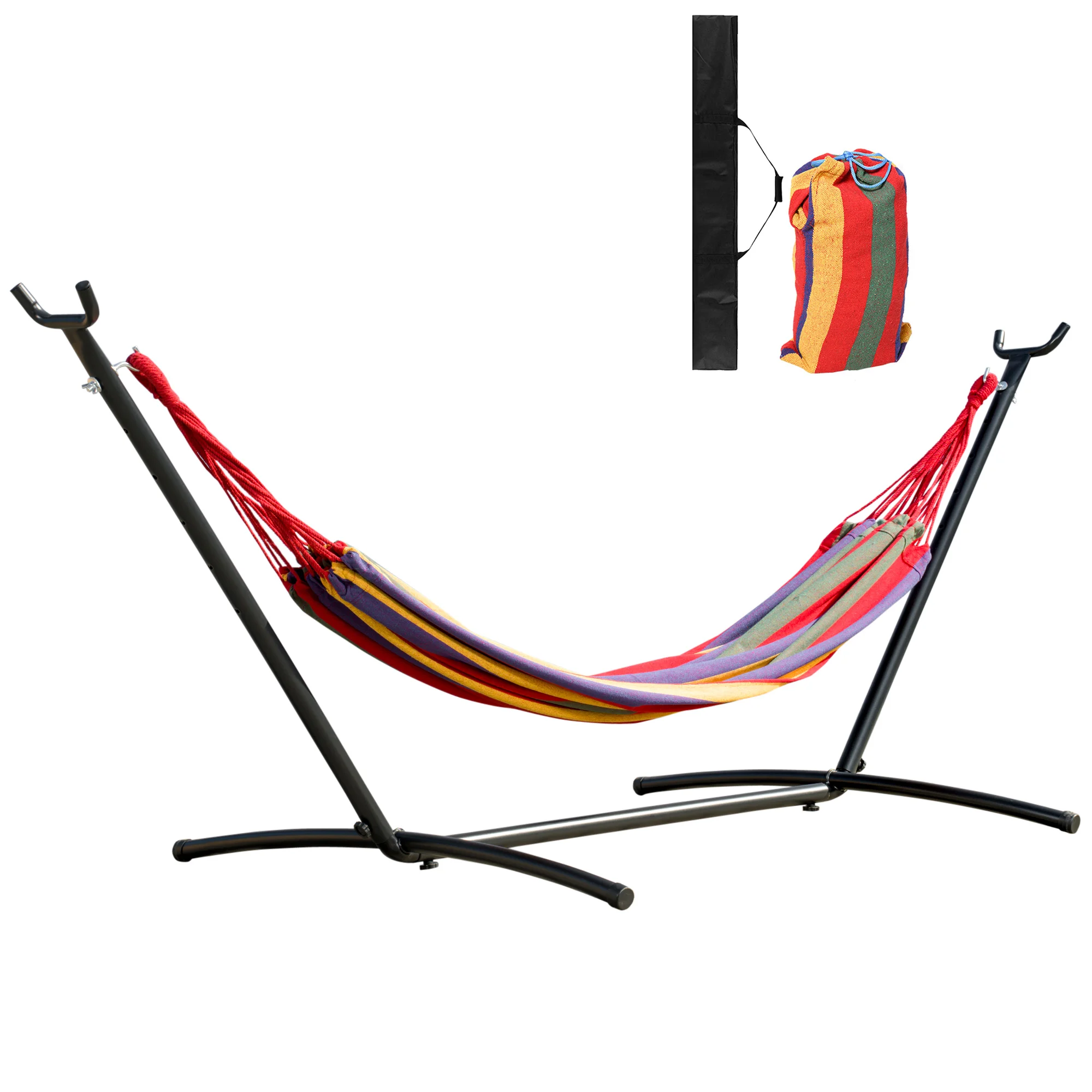 Outsunny Hammock with Portable Steel Stand Adjustable Height 6 Levels with Carrying Bag 120 kg for Garden Multicolor