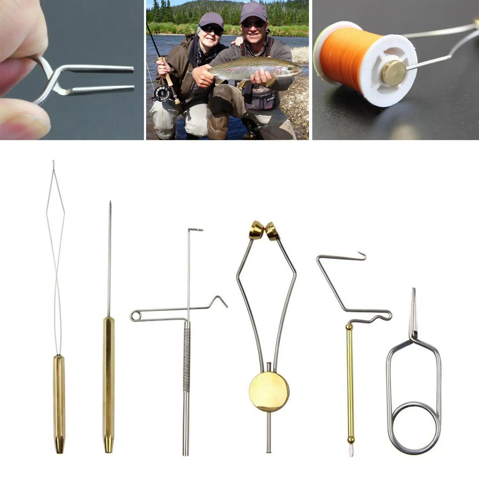 

6pcs Fly Tying Tools Vise Fishing Rotary Whip Finisher Half Hitch Bobbin Thread Holder