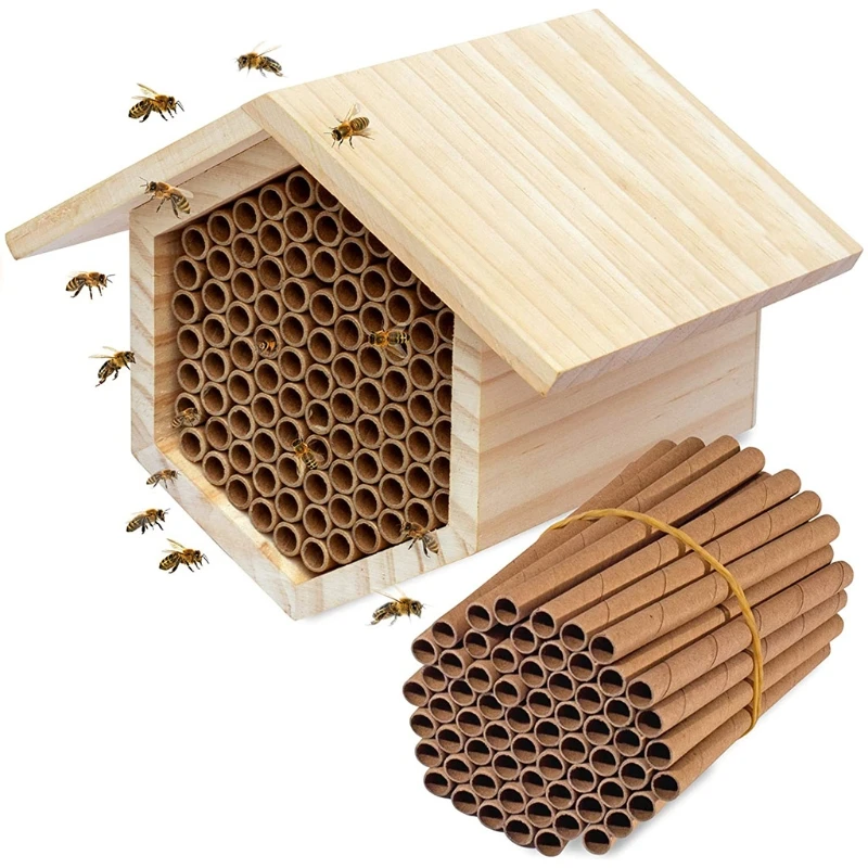 

2022 New 50Pcs Bee House Tubes Refill Bee Paper Tube Liners for Insect Nest Beehive House Garden Pollinator Bee House Nest Tubes