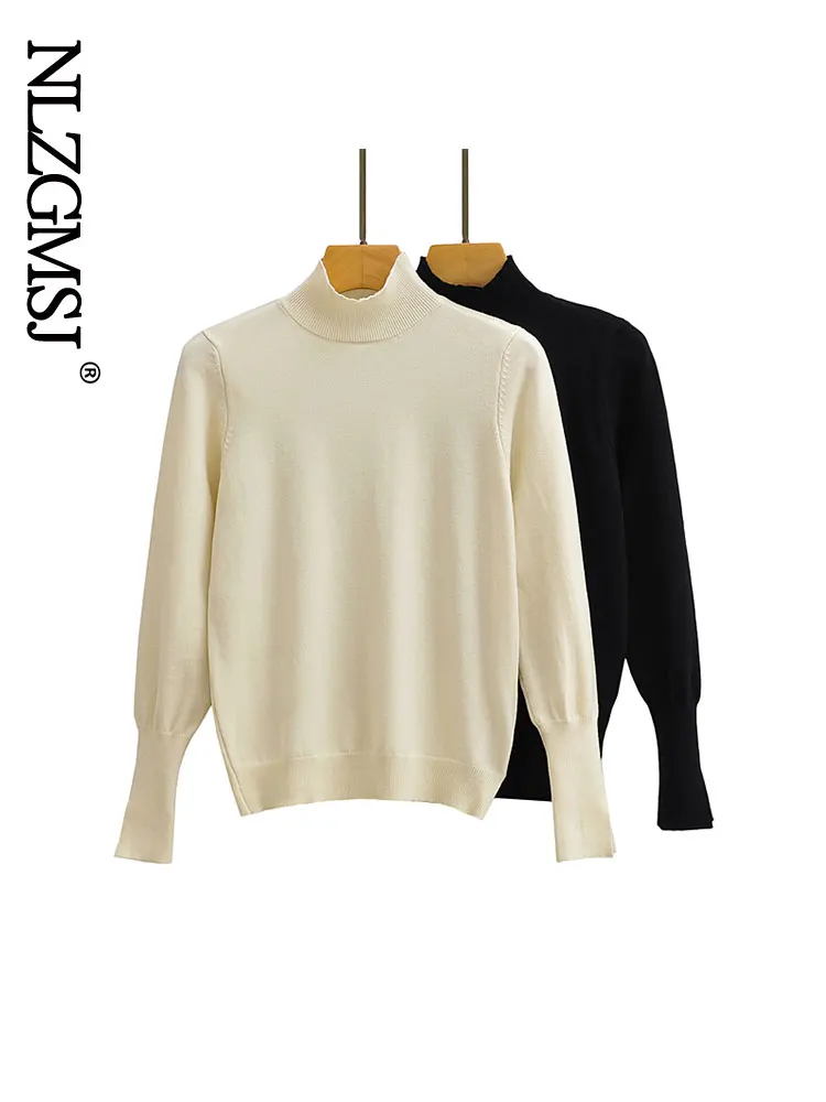 

Осень-зима 2022, базовый тонкий свитер Nlzgmsj с высоким воротом, женский джемпер, вязаные топы, пуловеры, белые свитера, 202207