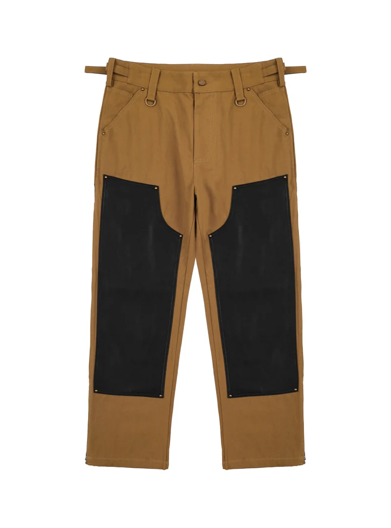 Brown Patchwork Leather Cargo Pant 2022 Men Women High Quality Casual Trousers Hip Hop 1:1 Vintage Zipper High Street Flare Pant