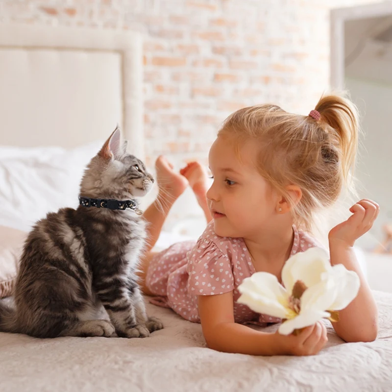 4Pcs Cute Cat Collar With Moon And Stars Pendant Adjustable Puppy Kitten Necklace