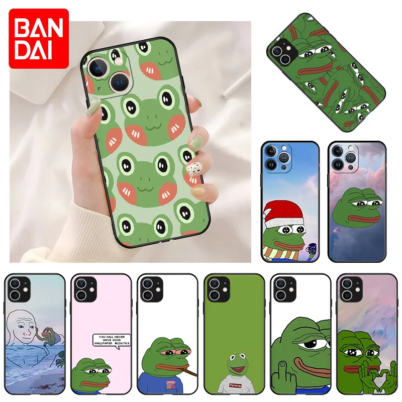 

Soft Cartoon Phone Case For iPhone 13 11 12 Pro Max Mini XR XS SE 2022 X 8 7 6 6s Plus Cute Frog Shockproof Bumper Black Cover