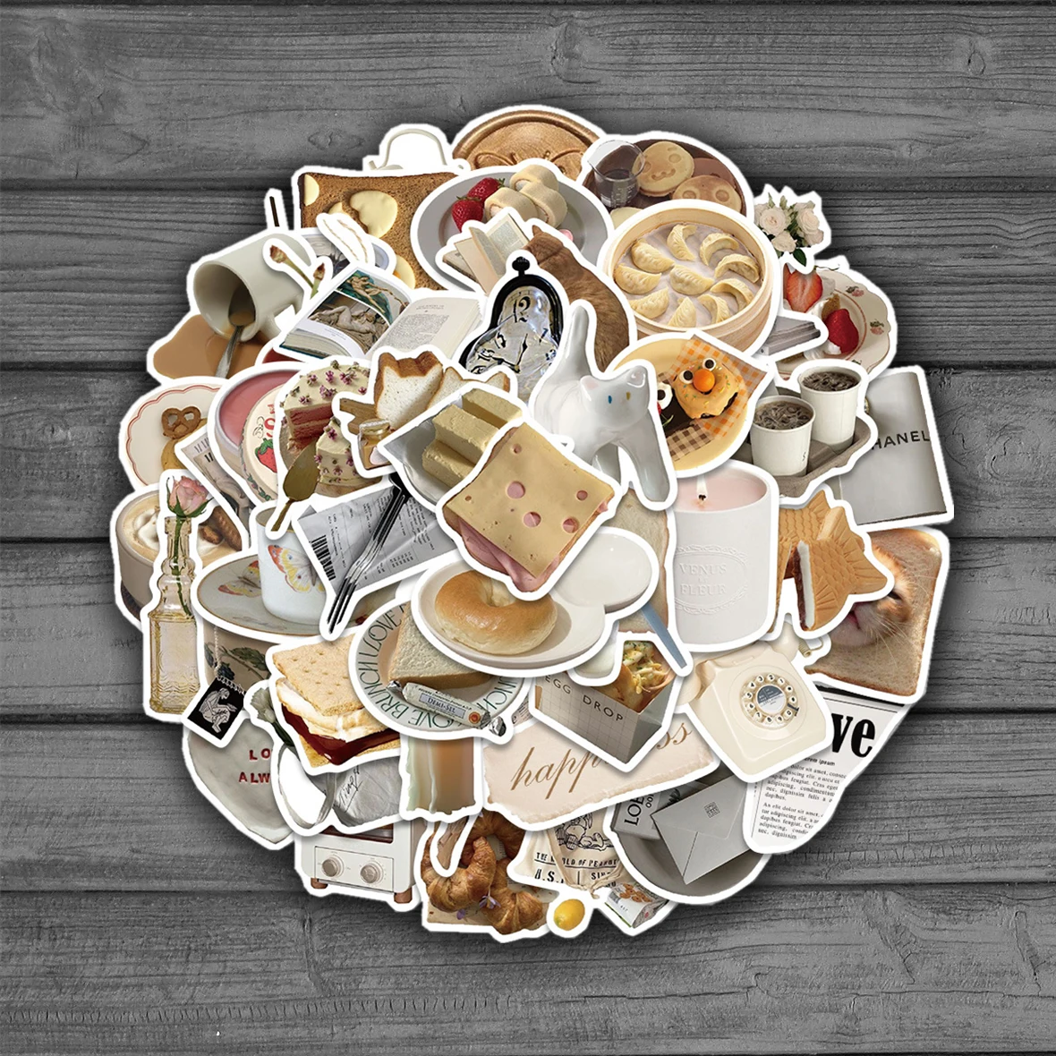 

50PCS Hot INS Style Breakfast Bread Cake Morning Stickers Fridge Phone Guitar Motorcycle Luggage Decal Sticker Fun for Kid Toy