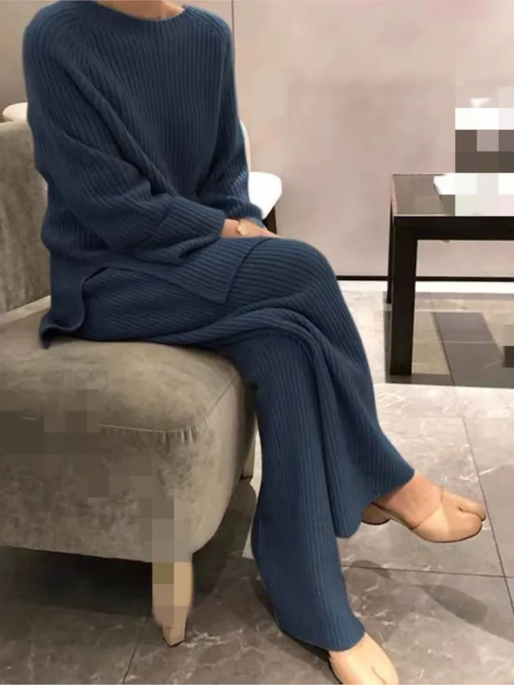 Осень-зима 2024 новые женские модные возрастные брюки из двух предметов вязаный