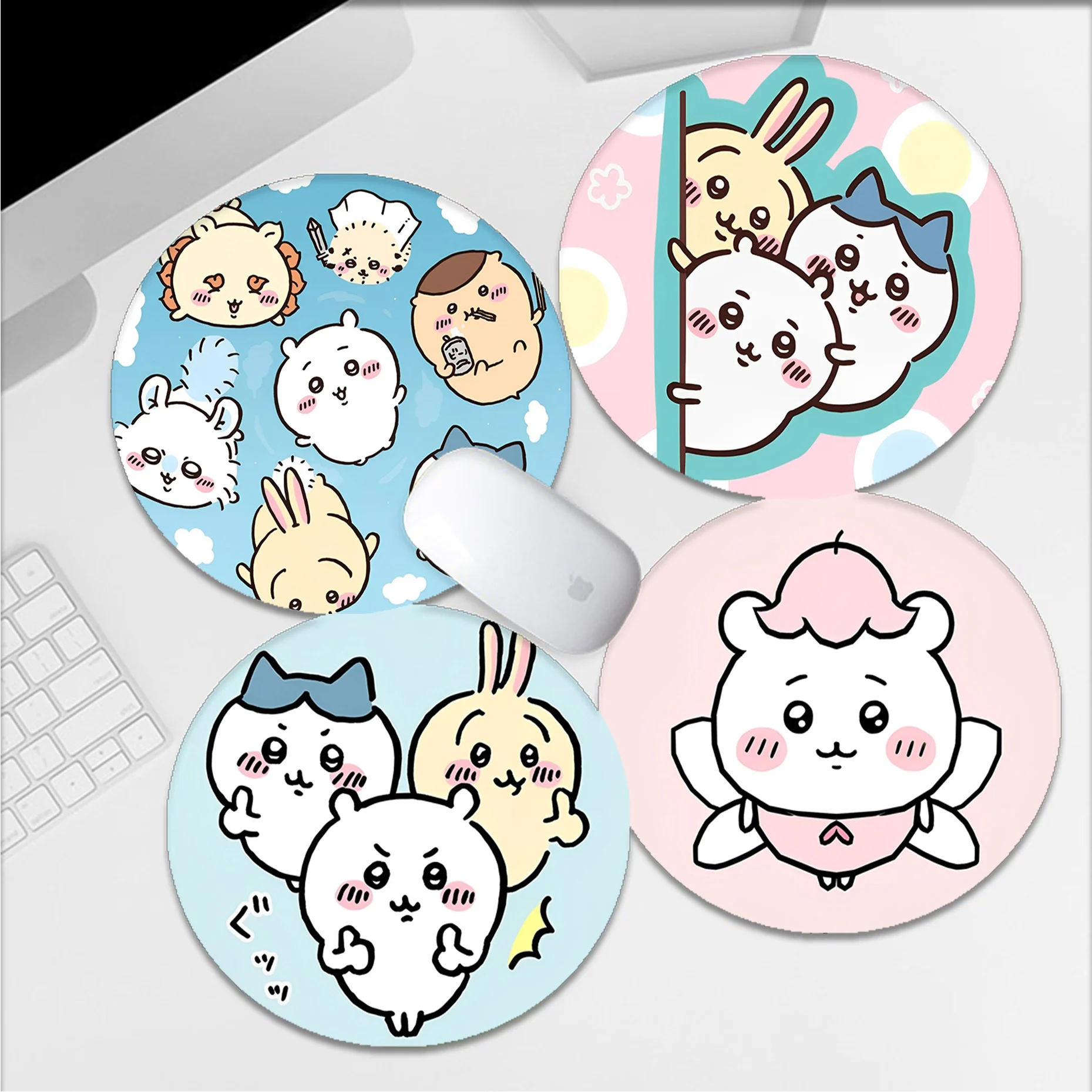 

Cute Cartoon Chiikawa Mousepad INS Tide Round Keyboard Mat Table Mat Cabinet Gamer Desktop Mousepad Cup Mats Deskpad Home Decor