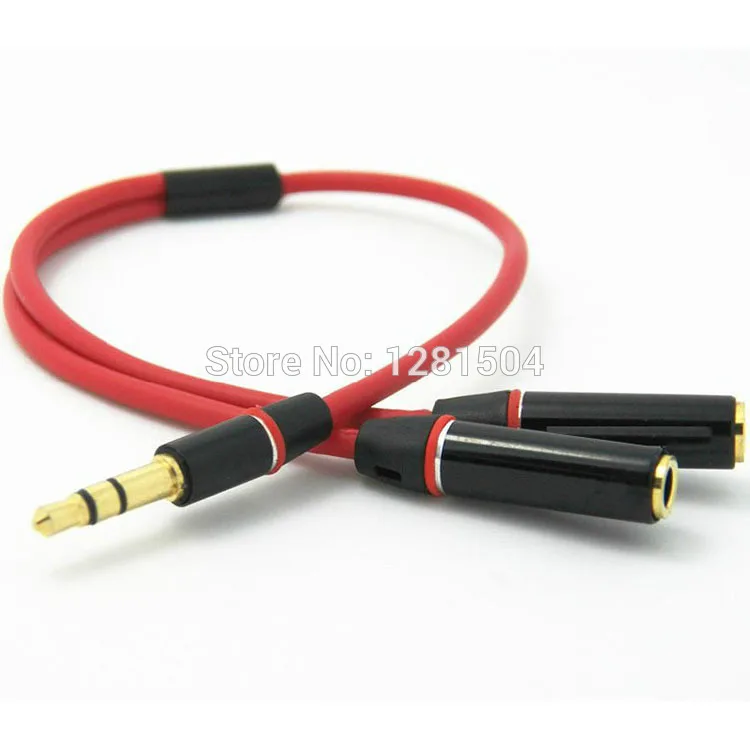 

Wholesale - New 3.5mm Male To 2 Female Metal Branch Red Audio Cable Splitter Earphone Cable Adapter 500pcs DHL
