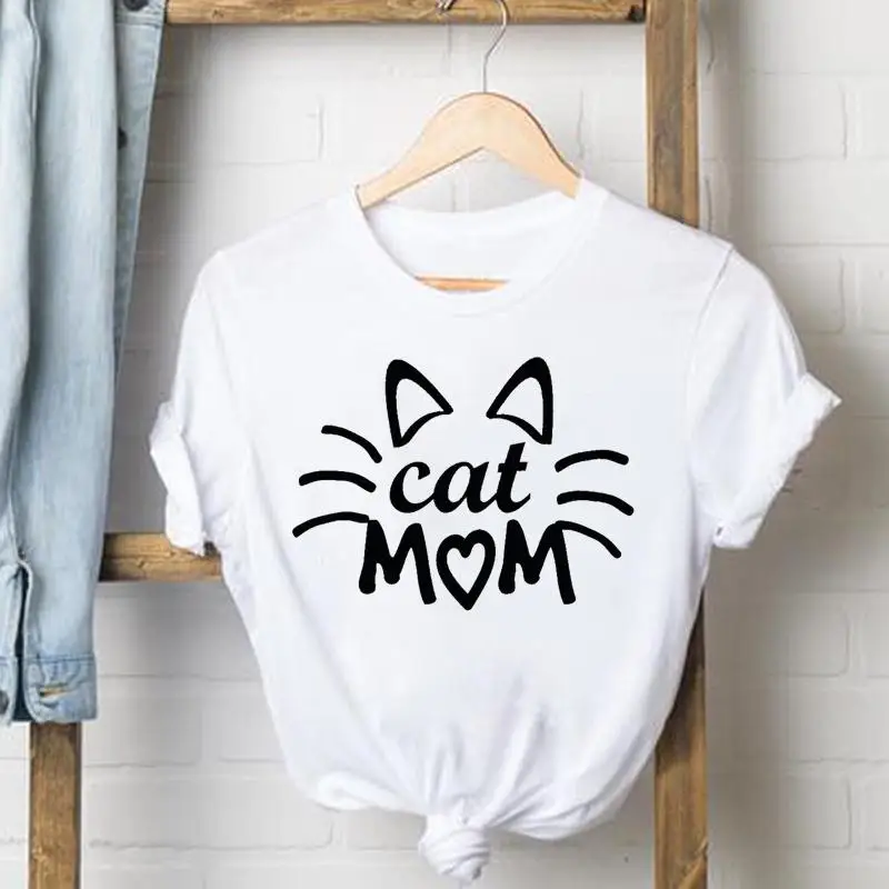 

Tee Shirt Lady Cat Face Lovely Sweet 90s Female T Women Short Sleeve Casual Fashion Tshirt Top Summer Clothes Graphic T-shirts