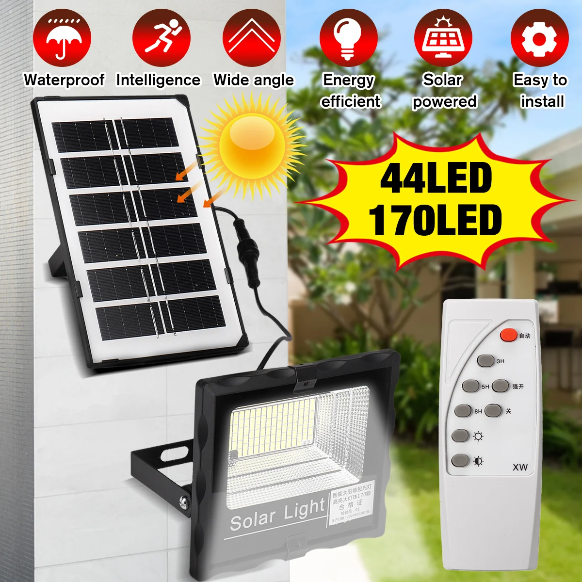 

Solar Light Outdoor Remote Control Waterproof For Garden Street Landscape Spotlight Wall Solar Powered Flood Lamp