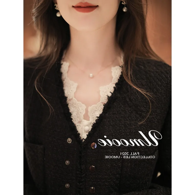 Low Collar Lace Bottoming Shirt Women Inner wear Fur Autumn and Winter V-neck Fleece-lined Thick Sexy Mesh Top