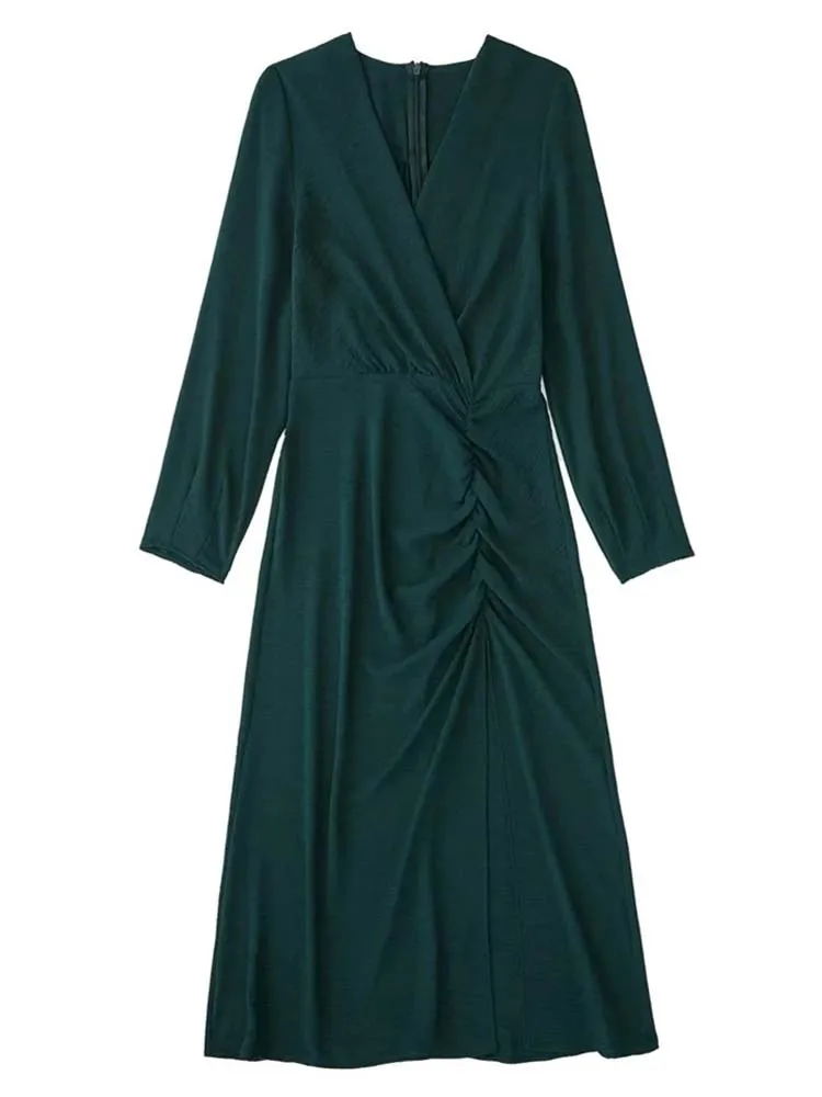 

KLKXMYT TRAF 2022 платье миди женские длинные платья с рюшами с разрезом для женщин осенние элегантные повседневные женские платья с длинным рукав...