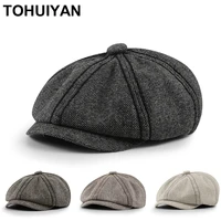 tohuiyan unisex woolen octagonal hat men autumn winter newsboy cap retro bone gorras gatsby caps women casual boina beret hats