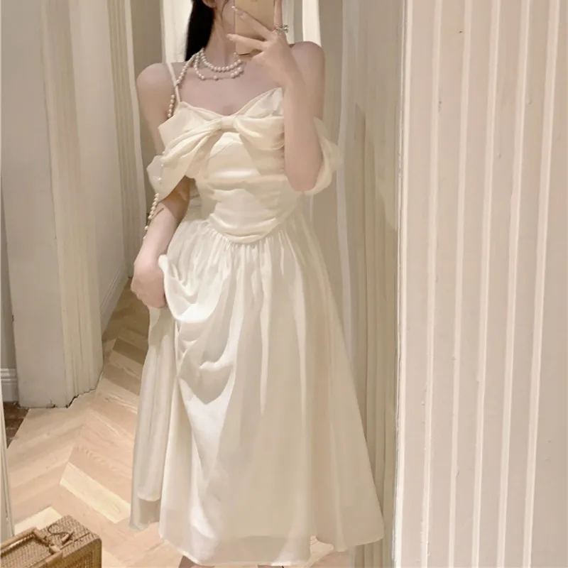 

2023 Spring Summer New Women's Strap Dress French Sexy Fashion Style Bowknot V-Neck Slim Fit Free Shipping