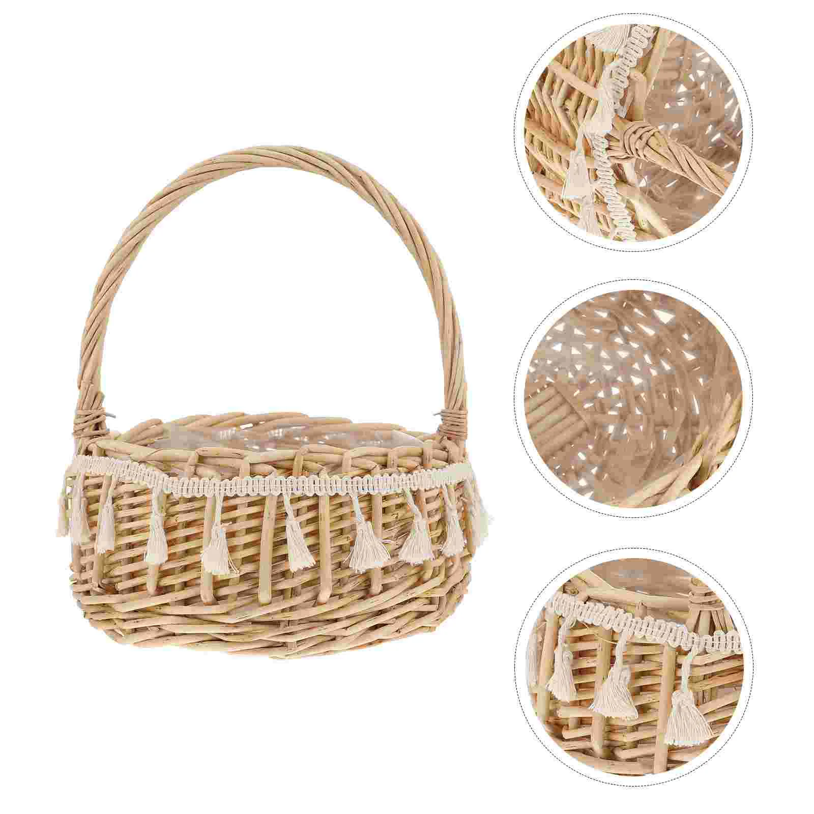 

Woven Storage Basket Handle Candy Containers Gifts Woven Basket Girl Bath Toys Willow Flowers Straw Flower Basket