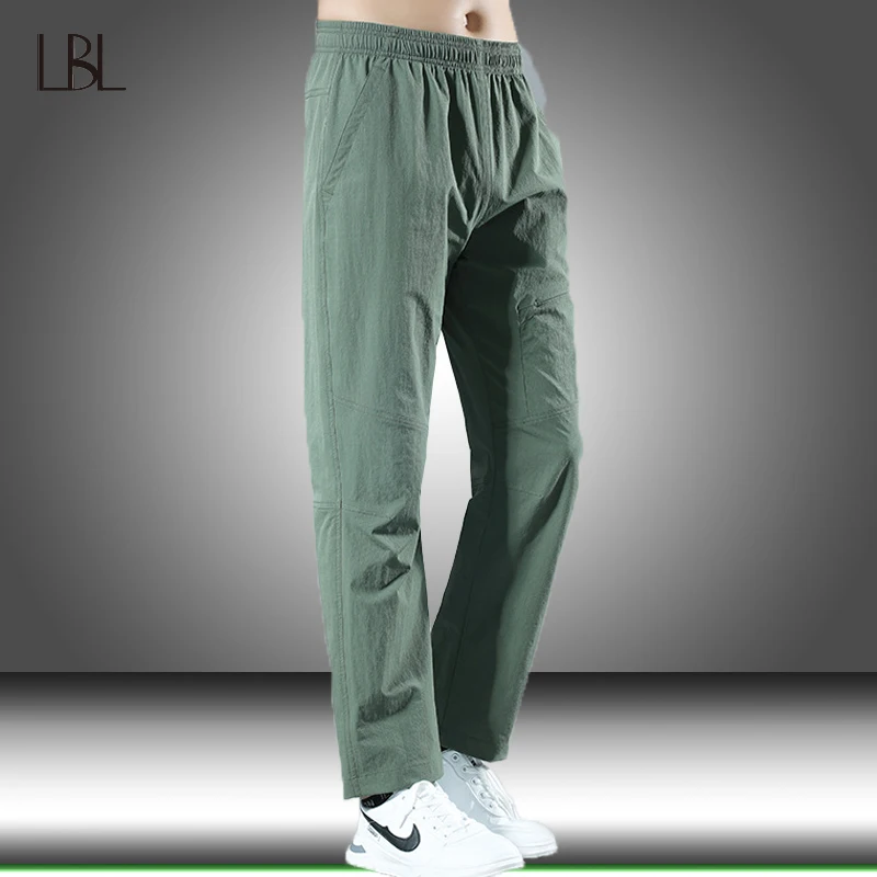 

Брюки мужские быстросохнущие, дышащие однотонные штаны для фитнеса, уличная одежда, тонкие свободные штаны, лето 2022